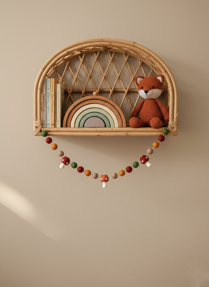 Woodland Style Felt Balls and Mushrooms Garland