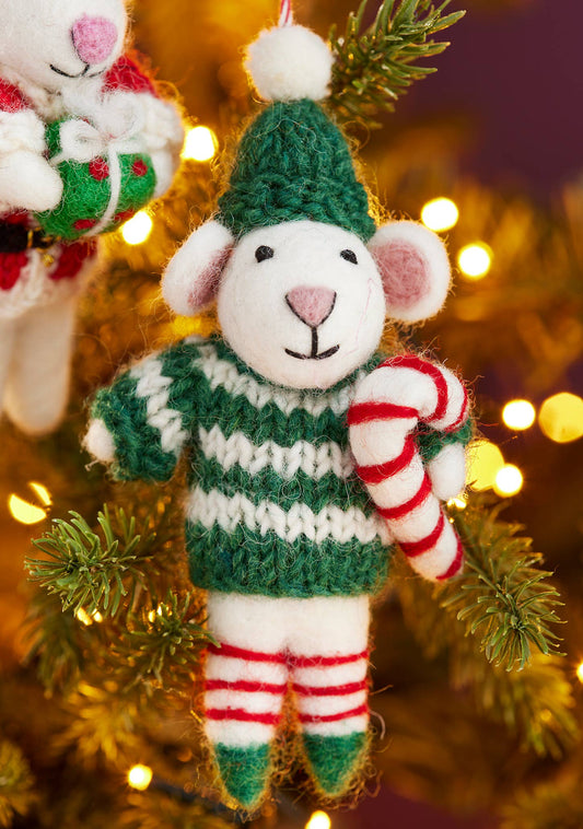 Felt Santa Elf Mouse in green jumper