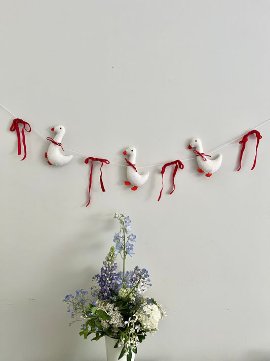 Geese garland party decor nursery decor with red bows