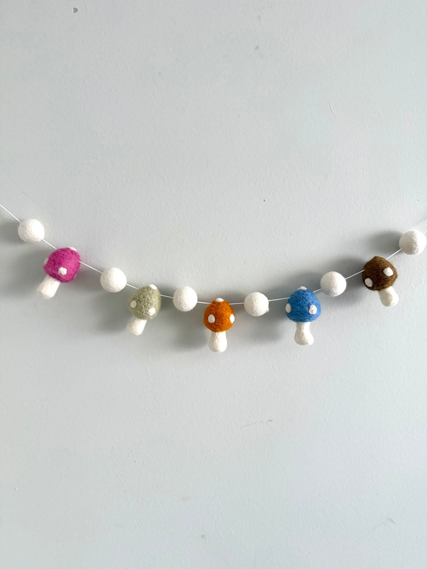 White Felt Balls And Mushrooms Garland