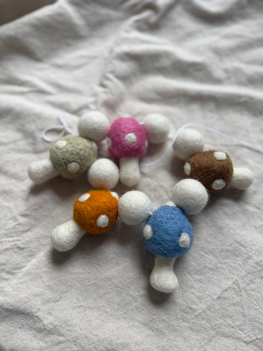 White Felt Balls And Mushrooms Garland