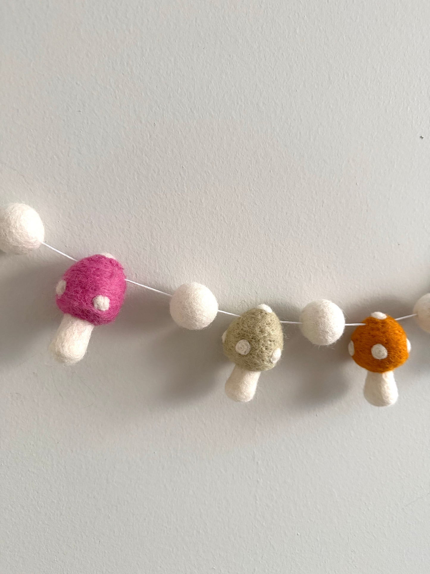 White Felt Balls And Mushrooms Garland